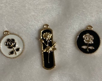 Colección colgante rosa SET de 3 diseño negro y crema con oro / coqueta / academia oscura barroco vintage flores florales elegantes