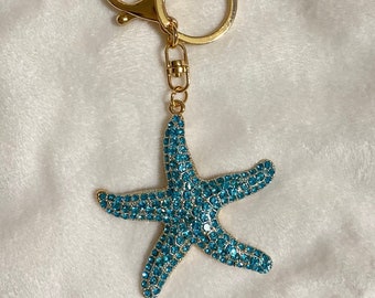 Llaveros de estrella de mar dorados y azules, coqueta, costera, abuela, nieta, llaveros estéticos