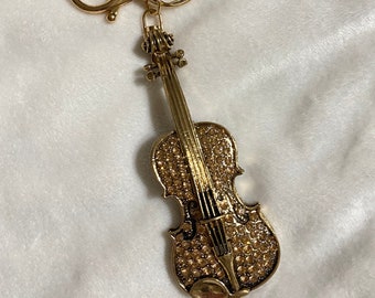 Llaveros Guitarra Coqueta Rhinestone Violín Beige Oro Champán