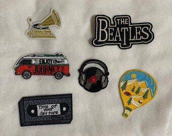 Colección de parches hipster / Cinta de casete retro Disco de vinilo de los Beatles Autobús hippie Fonógrafo
