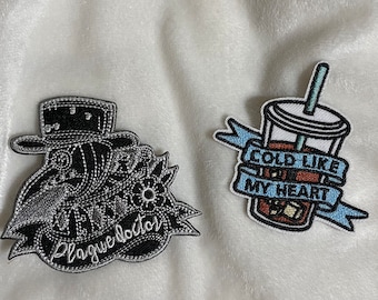 Colección de parches de humor negro, gótico vanguardista, estético femenino, oscuro, romántico, doctor de la peste, café helado, sangre