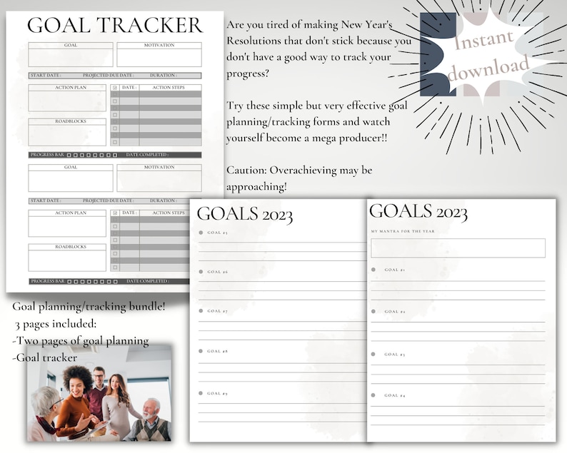 Projected Goal Printable Goals Tracker, Printable Goals Planner, Goals Progress ...
