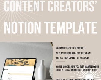 Notion Content Planner Template: Content Creation & Tracker (Digital Download)