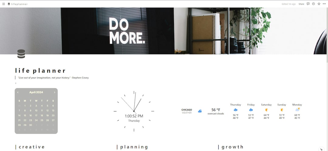 Minimalist Life Planner Notion Template: Digital Productivity Dashboard ...