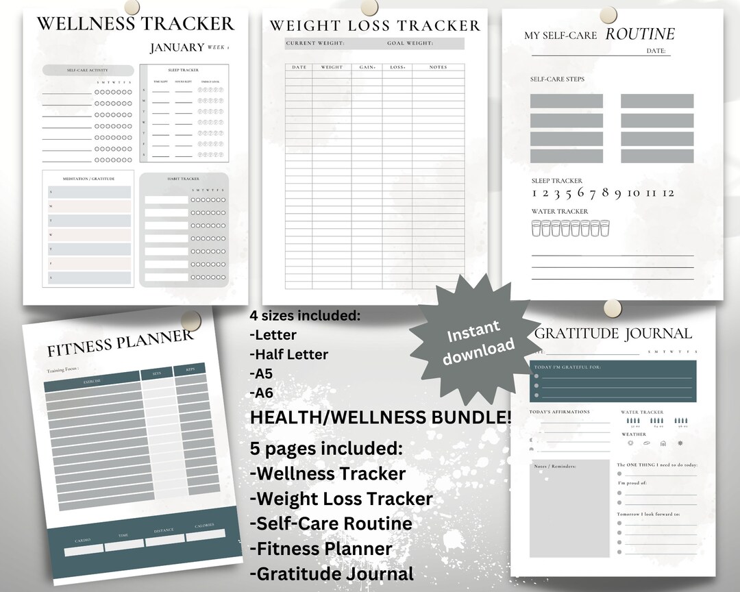 Printable Wellness Tracker, Printable Fitness Planner, Gratitude ...