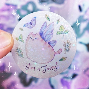 Fairycore Cat Sticker: Kawaii Holographic Vinyl