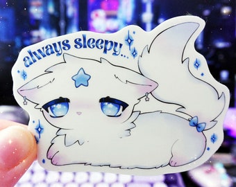 Kawaii Sleepy Cat Sticker: Holographic or Matte Vinyl