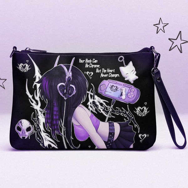 Emo Cyberpunk Crossbody Bag, Rave Bag, Purple Bag, Emo Goth Bag, Kawaii Pastel Goth Bag, Scene Emo, Y2K Messenger Bag, School Bag, Emo Bag