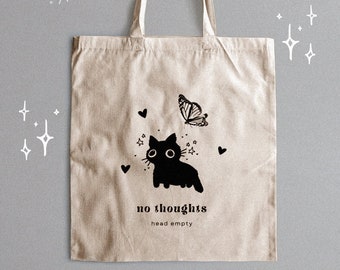 No Thoughts Head Empty Black Cat Tote Bag, Aesthetic Tote Bag, Cat Tote Bag, Artsy Tote Bag, Black Cat Tote, Funny Cat Tote Bag, Kitten Tote
