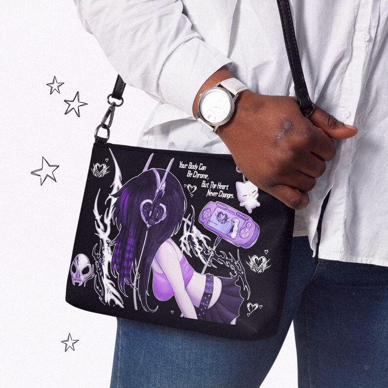 Emo Cyberpunk Crossbody Bag, Rave Bag, Purple Bag, Emo Goth Bag, Kawaii Pastel Goth Bag, Scene