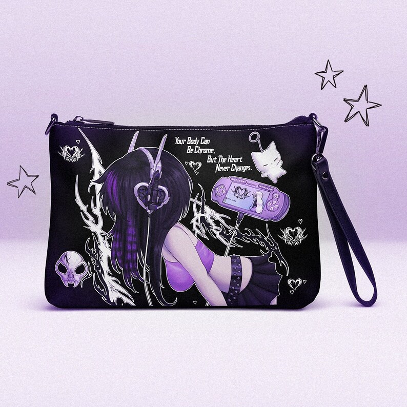Emo Cyberpunk Crossbody Bag, Rave Bag, Purple Bag, Emo Goth Bag, Kawaii Pastel Goth Bag, Scene