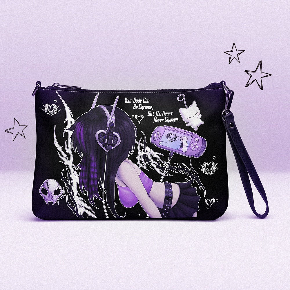 Emo Cyberpunk Crossbody Bag, Rave Bag, Purple Bag, Emo Goth Bag, Kawaii
