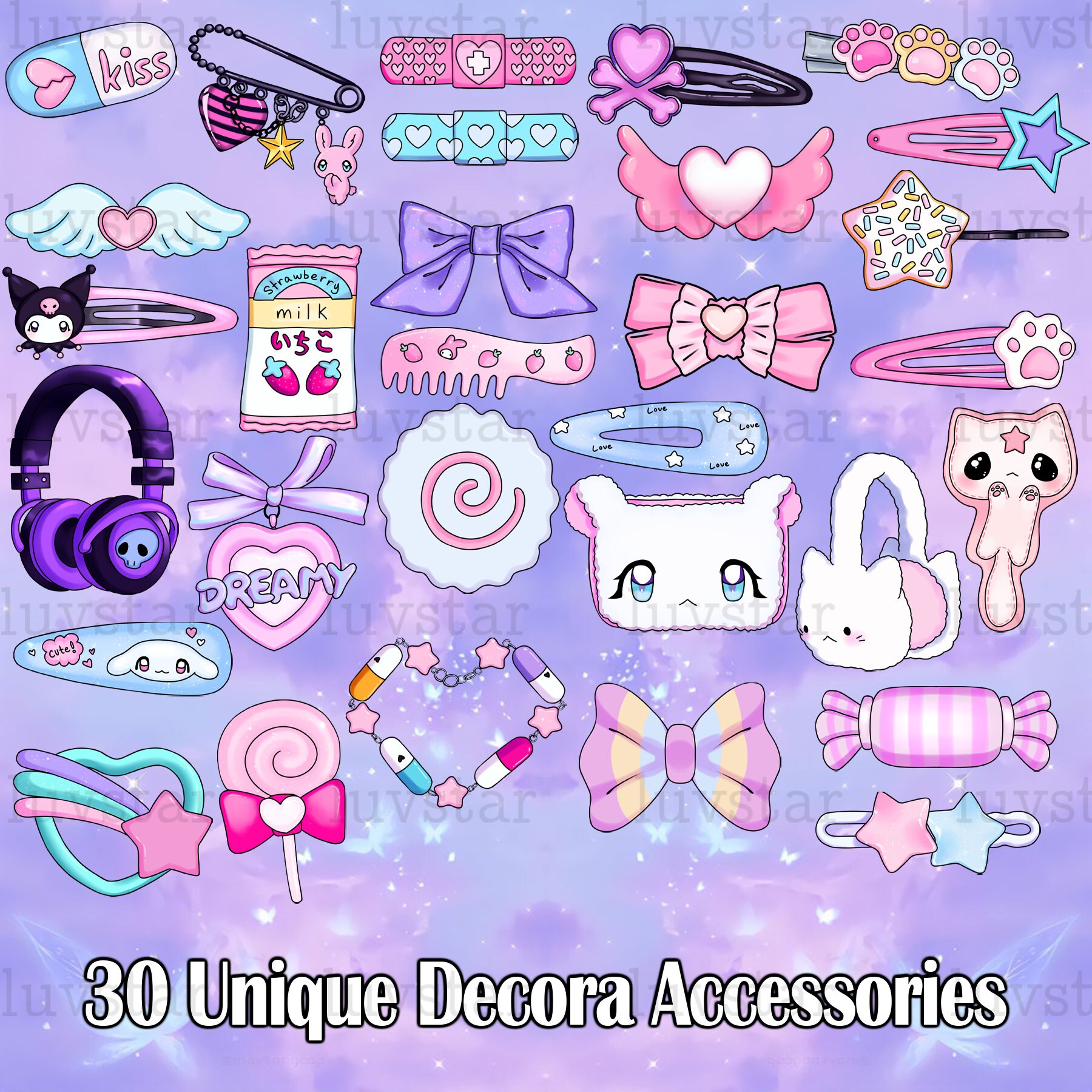 Decora Kei Fairy Kei Printable Sticker Mega Bundle 30 PNG - Etsy