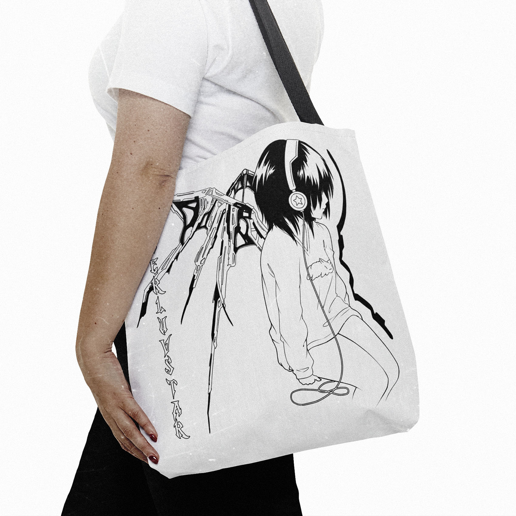 Cyberpunk Harajuku Tote Bag, Yami Kawaii Angel, Streetwear