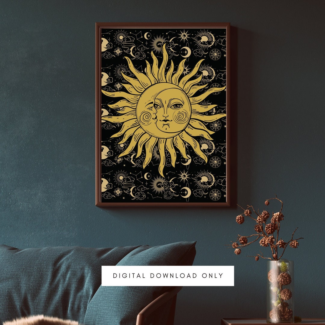 Sun and Moon Celestial Wall Art, Spiritual Celestial Printable, Mystic