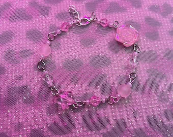 Handgemachte Rosa Perlen Armband: Verstellbar Y2K Schmuck