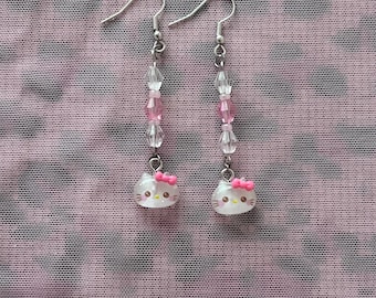 rosa Candy Kitty Ohrringe | handgefädelt & gefädelt