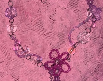 Handgemachte Lila Perlen Blumen Choker | Y2K Statement Halskette