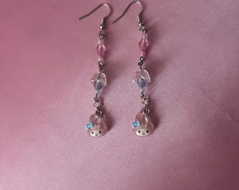 Rosa Hase Hängeohrringe: Handgemachter Perlenschmuck in Pastellfarben
