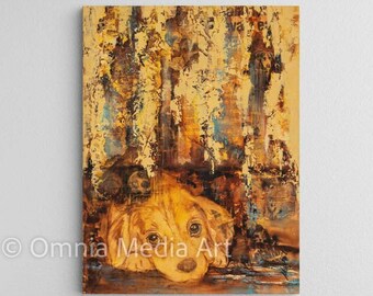 ORIGINAL Signed Large Oil painting on Canvas ,wall art decor, decorative, animals, puppy, dog Contemporary Art 70x100cm, 27,5x39inch