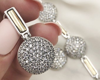 Sterling Silver with Gold plated and white Cubic Zirconias Goddess Earrings
