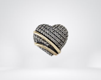 Sterling Silver and Gold plated with Cubic Zirconias Heart Shape Amour Ring