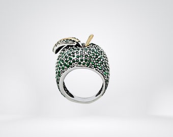 Sterling Silver with emerald cubic zirconia Green Apple Ring