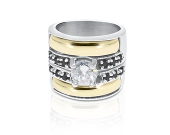 Two-in-One Solitaire Cubic Zirconia Sterling Silver and Gold Plated Ring