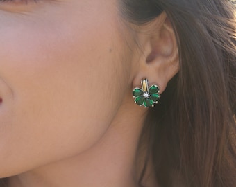 Anny Flower Earrings with Simulated Emerald and Sapphire gemstone