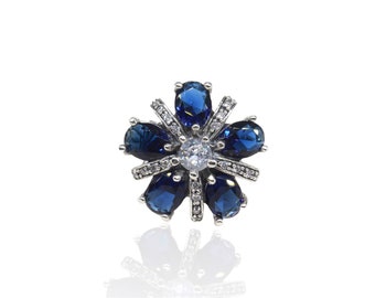 Sterling Silver Floral Amethyst and Blue Sapphire Ring