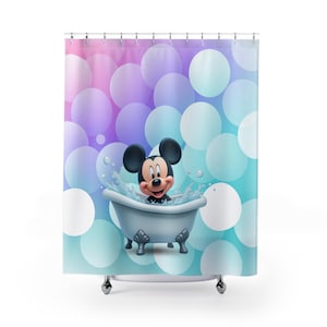 Mickey Mouse Shower Curtain, Disney Home Decor, Mickey Bathroom Decor, Mickey Mouse Bathroom, Bubble Bath Theme, Disney-Inspired Home Decor