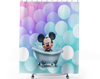 Mickey Mouse Shower Curtain, Disney Home Decor, Mickey Bathroom Decor, Mickey Mouse Bathroom, Bubble Bath Theme, Disney-Inspired Home Decor