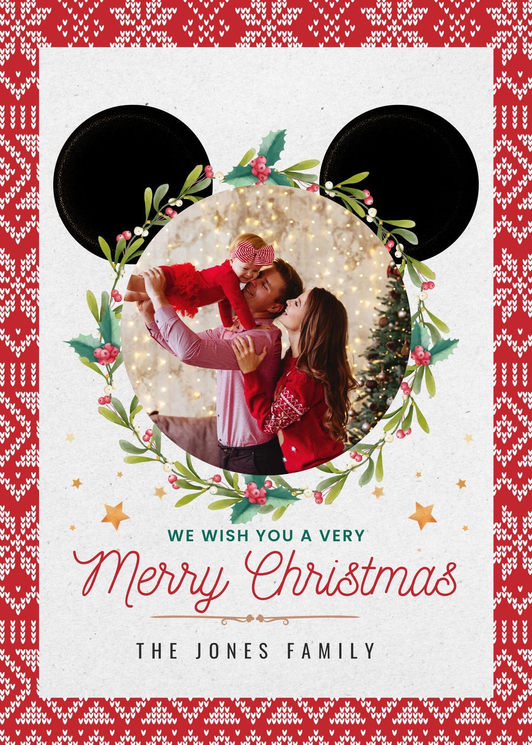 EDITABLE Mickey Mouse Christmas Card Template, Mickey Holiday Card