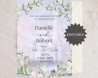 EDITABLE Disney Cinderella Wedding Invitation, Cinderella Castle Invite, Disney Wedding, Wedding Invitation, Printable Invitation, Disney