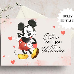 Carte de Saint-Valentin MODIFIABLE Disney, Mickey Disney Saint-Valentin, carte chérie, amoureux de Disney, modèle modifiable, carte Disney, téléchargement immédiat