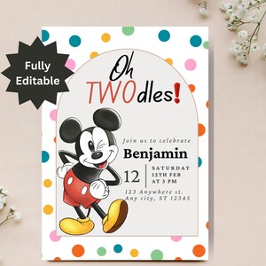 EDITIERBARE Mickey Mouse Geburtstagseinladung, druckbare Mickey Geburtstagseinladung, sofortiger Download, Mickey Card Template, Kids Party Einladung