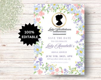 EDITABLE Bridgerton Save The Date, Lady Whistledown Bridal Shower, Bridgerton Inspired Wedding Save The Date Card Template