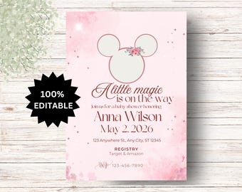 EDITABLE A Little Magic Is On The Way Baby Shower Invitation, Magical Baby Shower Invite, Disney Baby Shower Invitation, Mickey Mouse Invite
