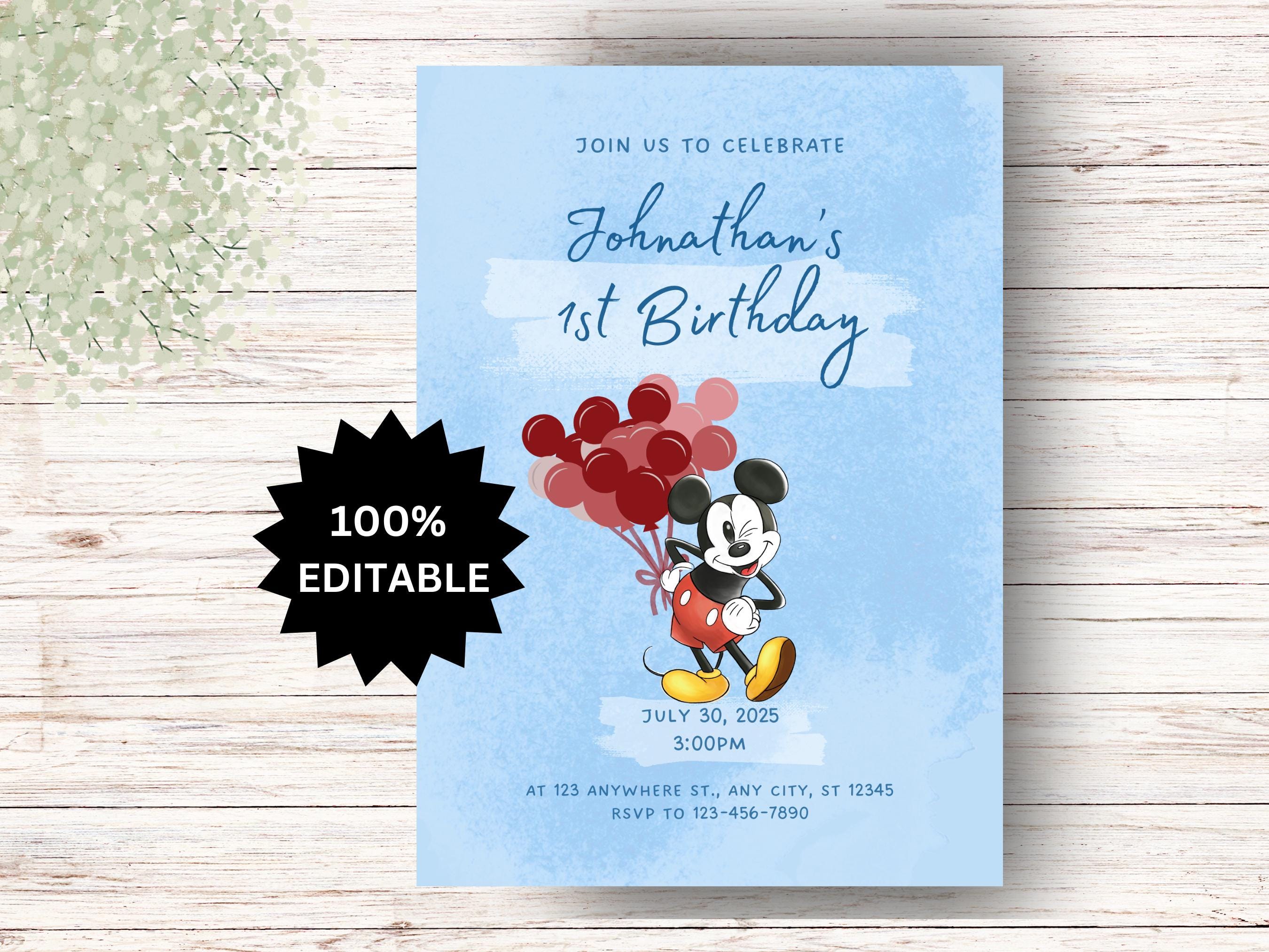 EDITABLE Mickey 1st Birthday Invitation Template, Printable Mickey ...