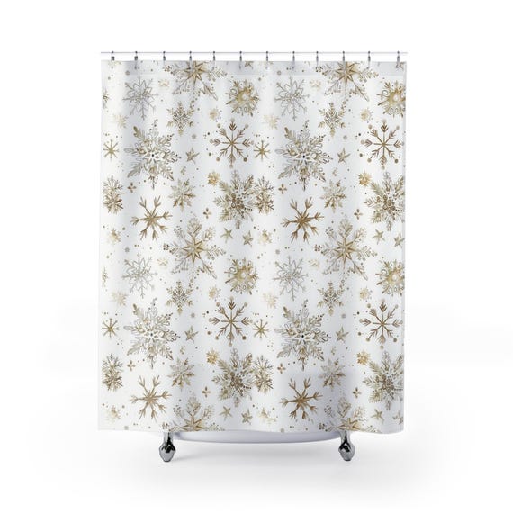 Snowflake Shower Curtain, Farmhouse Style, Minimalist Aesthetic, Winter Bath, Country House Bathroom, Farmhouse Bathroom, Snowflake Style