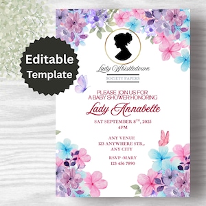 EDITABLE Baby Shower Invitation by Lady Whistledown, Printable Bridgerton Invitation, Bridgerton Society Papers Shower Invite, Bridgerton