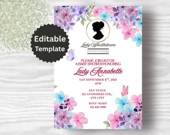 Bridgerton Baby Shower Invitation: Lady Whistledown Society Papers (Digital Download, 5x7 Editable Template)