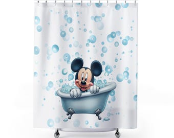Mickey Mouse Shower Curtain, Disney Home Decor, Mickey Bathroom Decor, Mickey Mouse Bathroom, Bubble Bath Theme, Disney-Inspired Home Decor