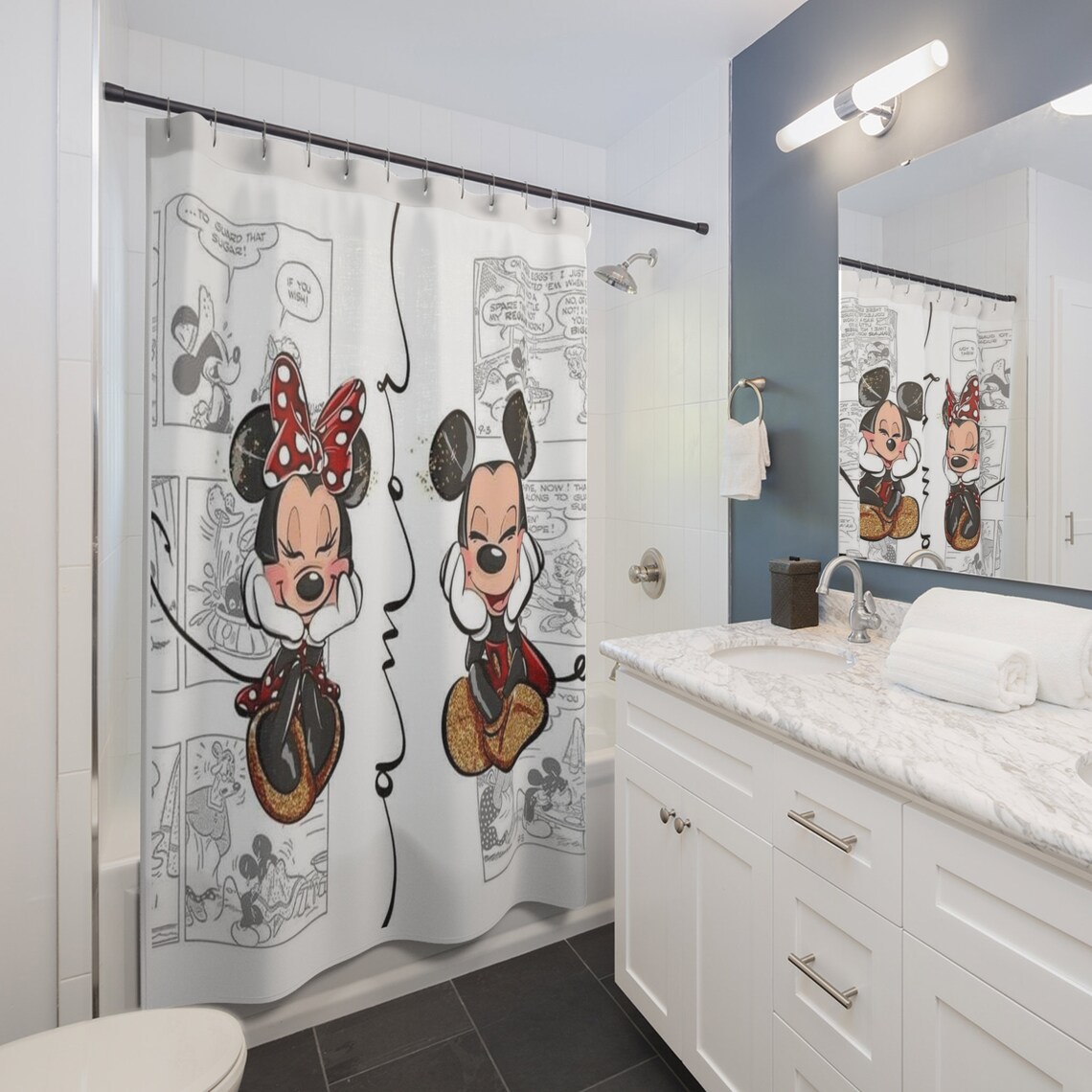Mickey and Minnie Love Shower Curtain, Disney Bathroom, Minnie Shower ...