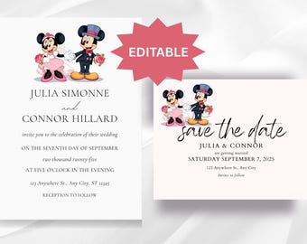 Pacchetto di inviti per matrimonio Disney MODIFICABILI, inviti per matrimonio Disney, Save the Date Disney per matrimonio, biglietti Save the Date, biglietti per matrimonio Disney