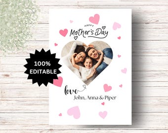 EDITABLE Mothers Day Card. Happy Mothers Day Card, Personalized Mother's Day Photo Card, Editable Gift For Mom, Mother's Day Greeting Card