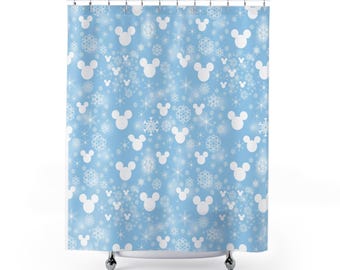 Winter Hidden Mickey Mouse Themed Shower Curtain, Festive Disney Inspired Bath, Disney Adult Gift, Hidden Mickey Bath