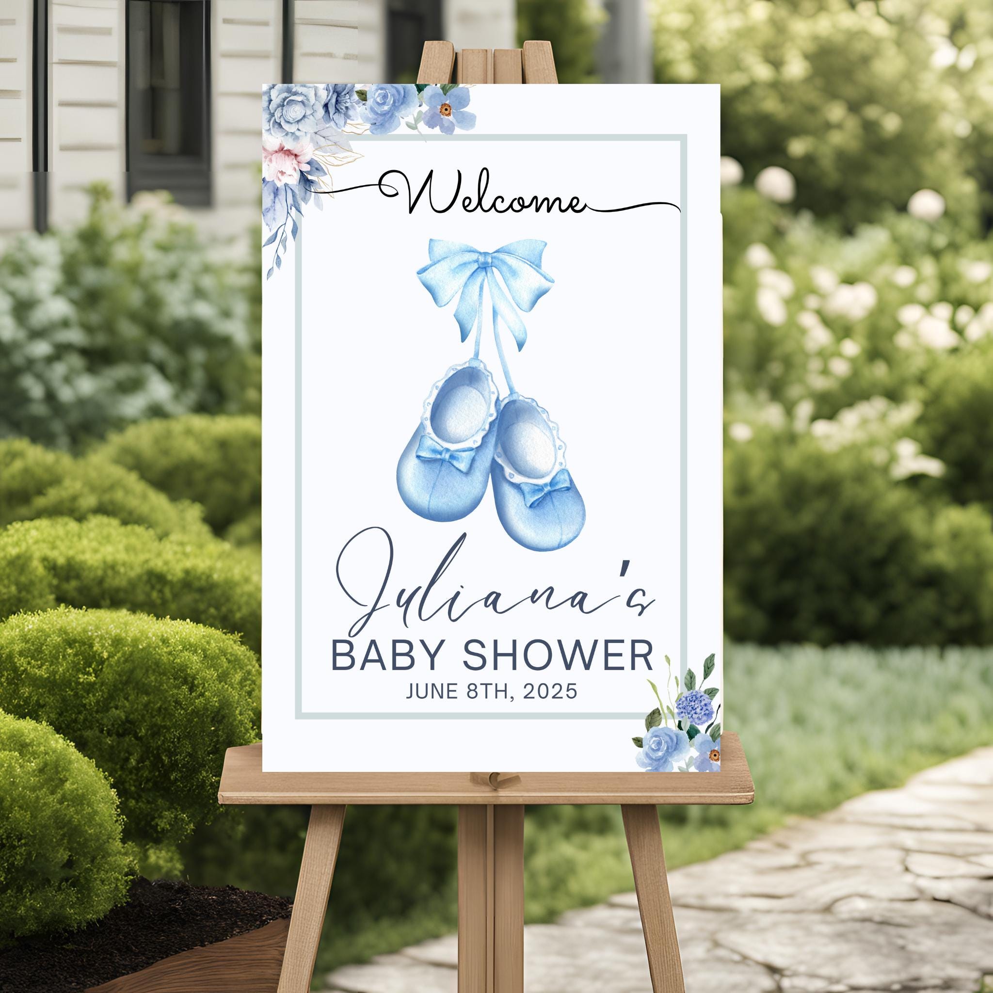 EDITABLE Blue Welcome Sign, Blue Baby Shower Welcome Sign Printable ...
