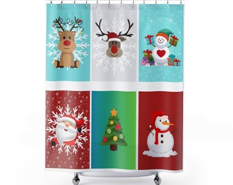 Christmas Patchwork Shower Curtain: Holiday Bathroom Decor (71x74 inches)