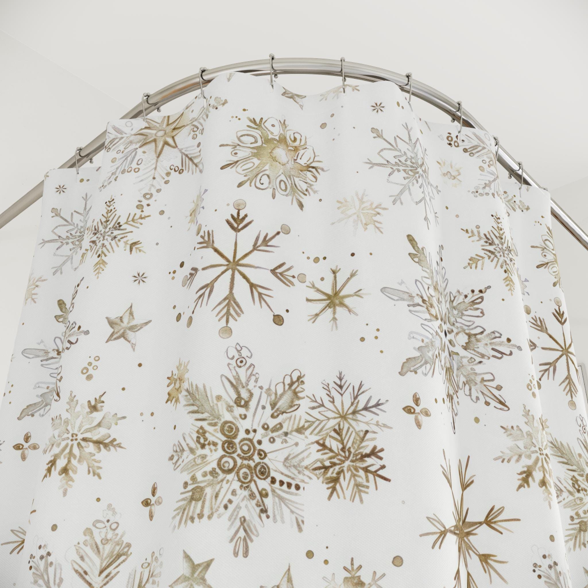 Tenda Doccia Natalizia Con Pupazzo Di Neve E Alberi Innevati - 178x178 Cm - Tessuto Poliestere Impermeabile - Con 12 Ganci - 3